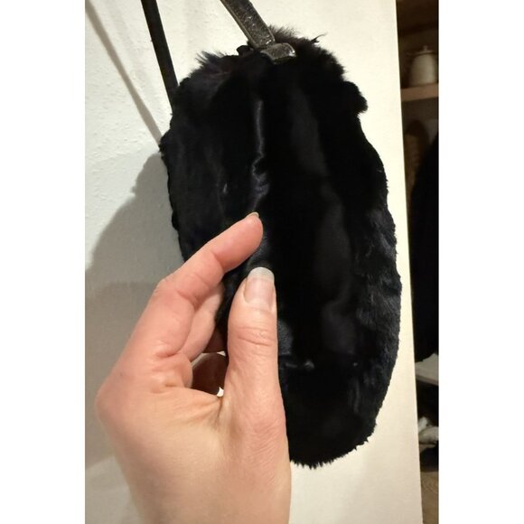 Vintage Black Velvet Purse Muff Hand Warmer Real Fur Mink Black Coin Handle - Picture 4 of 5